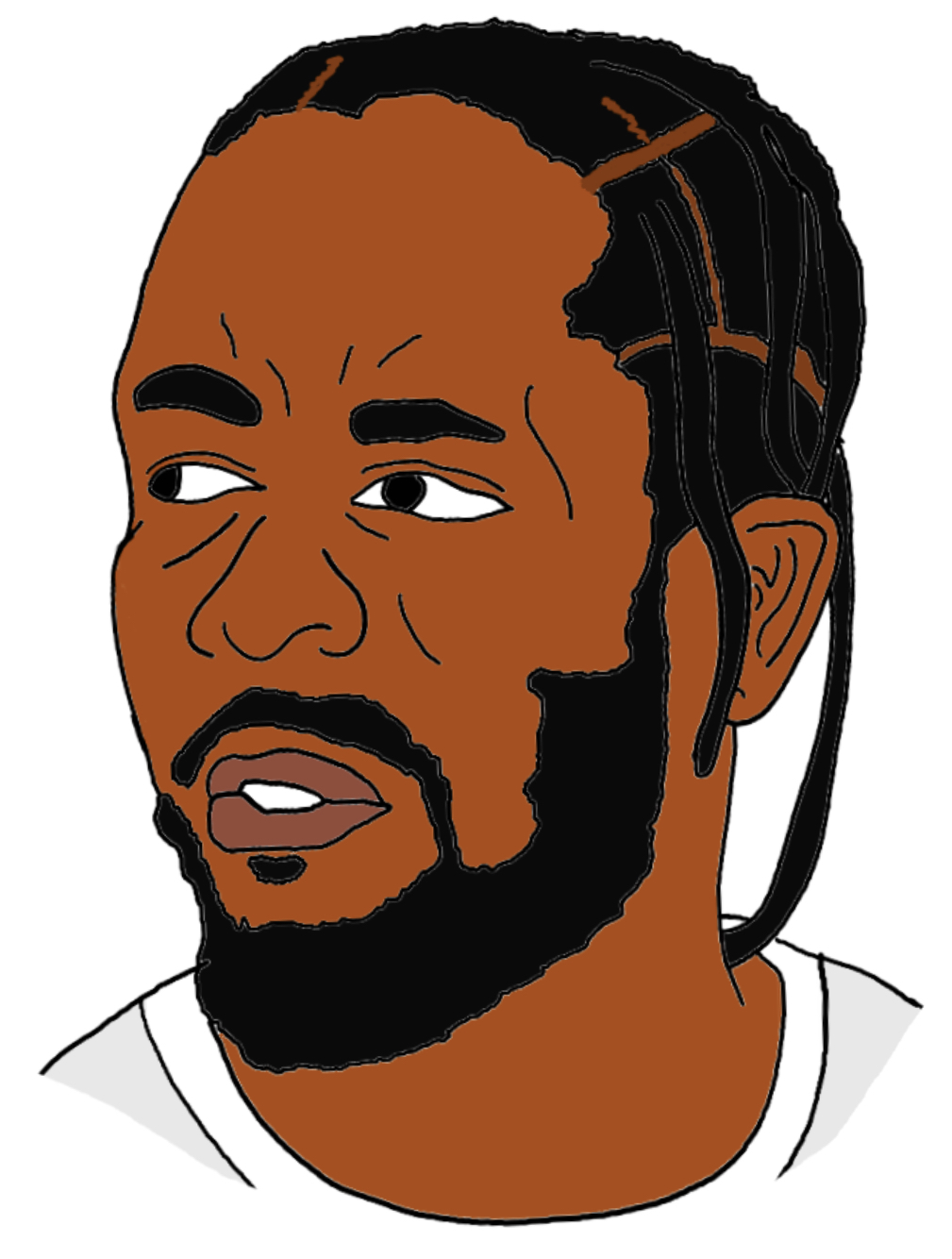 Cartoon of Kendrick Lamar looking confused